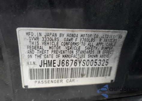 2000 Honda Civic Lx from USA, damaged, VIN JHMEJ6676YS005325